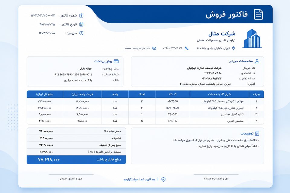 نمونه فاکتور فروش آنلاین فارسی